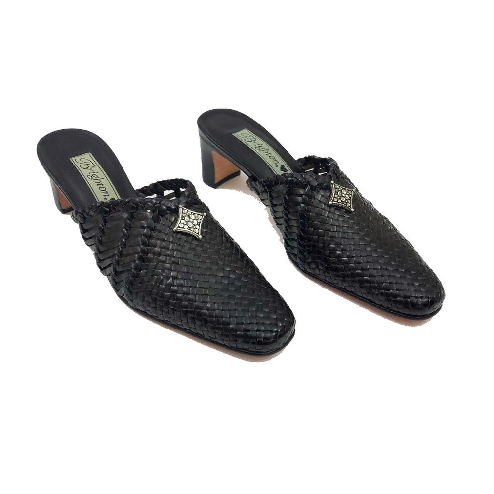 EUC Brighton Abby Black Brown Leather Woven Mules
